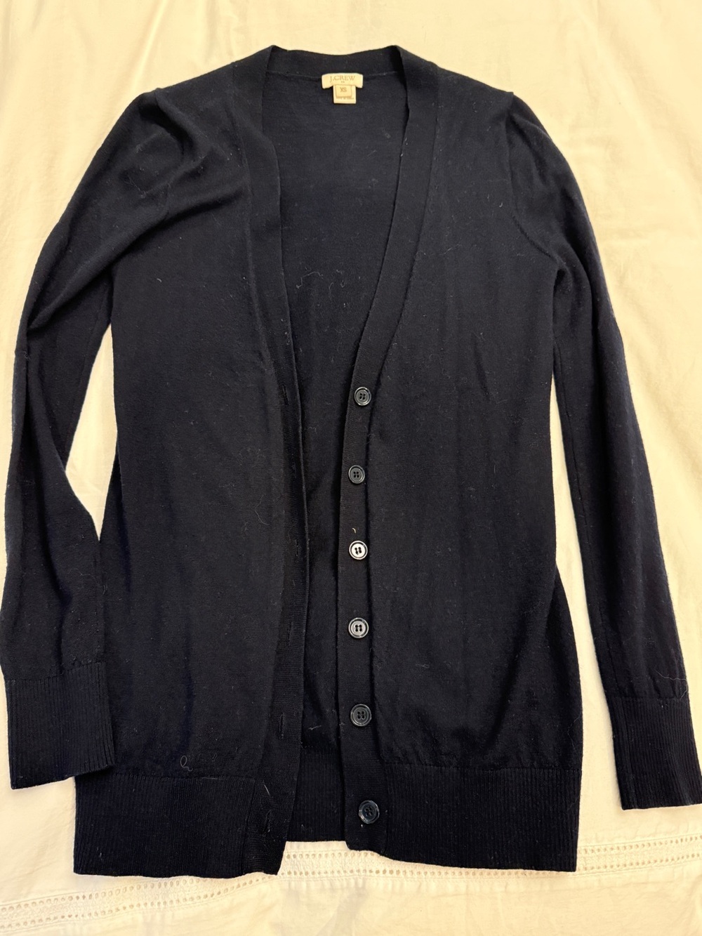 J crew navy merino cardigan